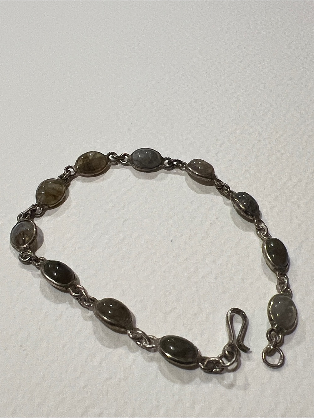 Sterling Silver Labradorite Link Bracelet - Blue/Green/Brown/Gray Stones